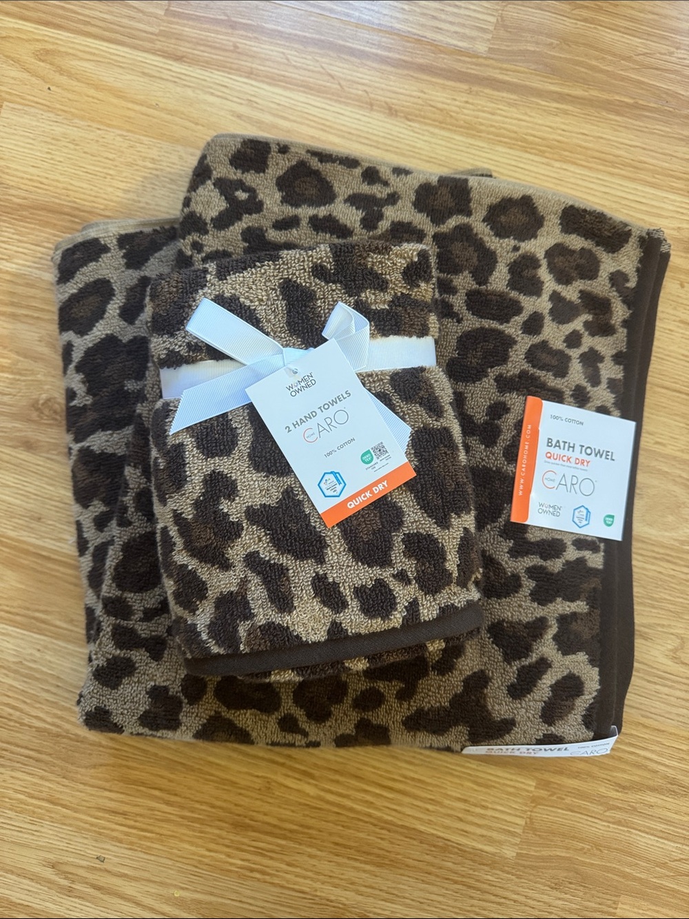 Caro Leopard Print Brown Bath & Hand Towel Set